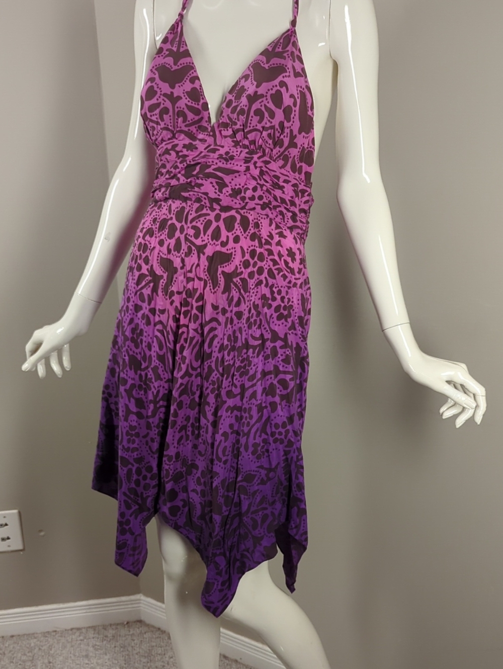 Guess Pink to Purple Ombre Halter Asymmetrical Dress Silk 7 - Picture 2 of 10